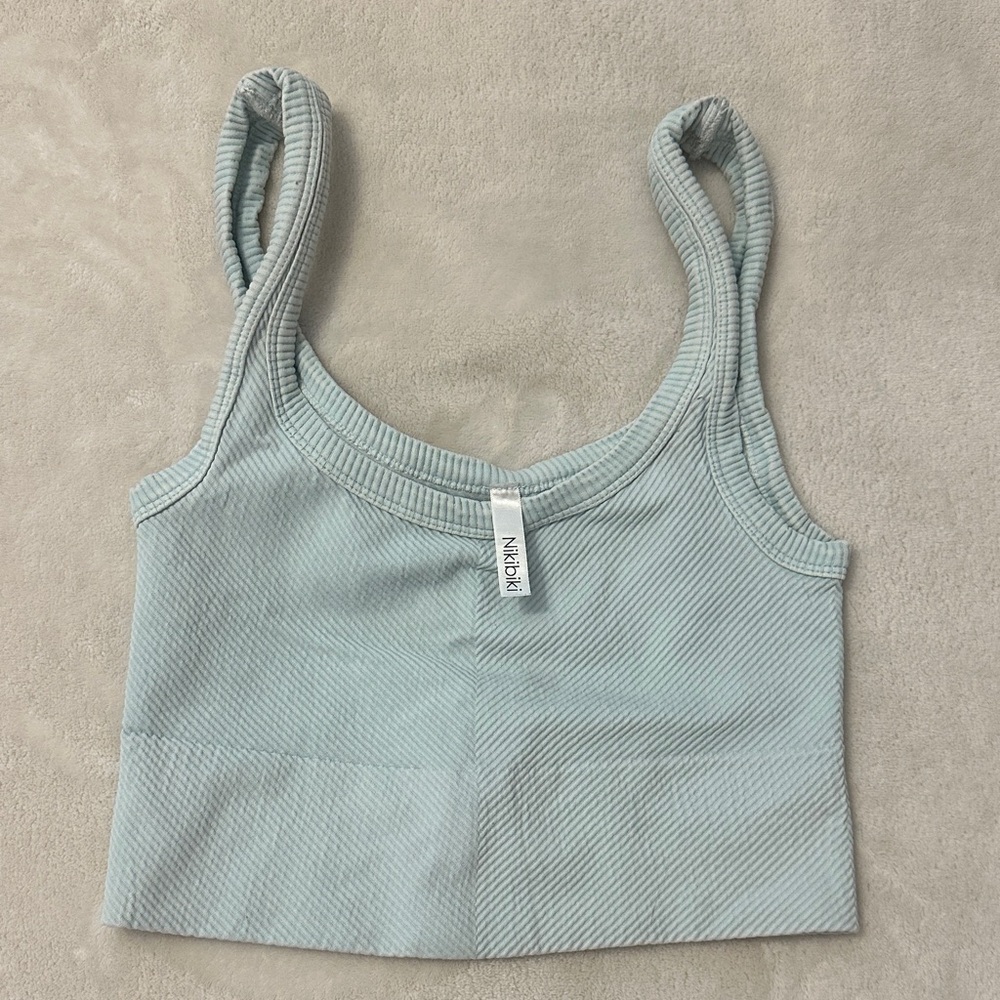 Nikibiki Light Blue Acid Wash Ribbed Crop Top